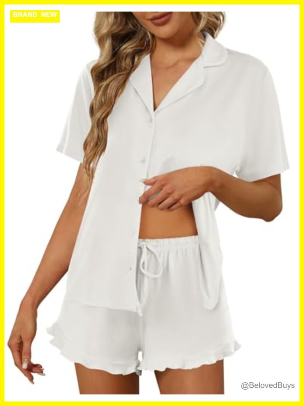Ekouaer Women's Short Sleeve Pajama Set Button Down Ruffle Lounge Set